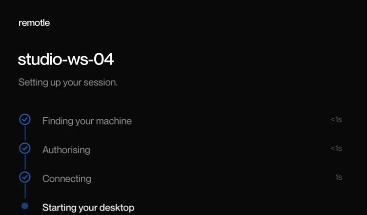 The Remotle app connecting to studio-ws-04