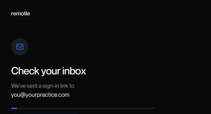 The Remotle app waiting for the sign-in link