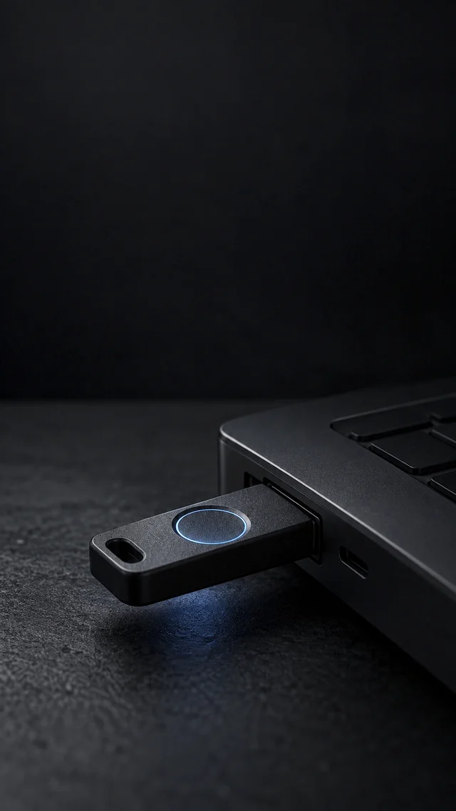 A security key plugged into a machine